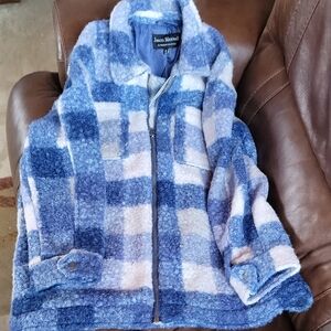 Jason Maxwell Womens 1X Soft Cozy Blue and White Checkered Jacket NWT